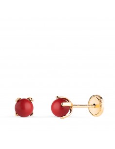 18K PENDIENTES ORO AMARILLO CORAL CON 4 GARRAS. MEDIDA: 4 MM. CIERRE TUERCA
