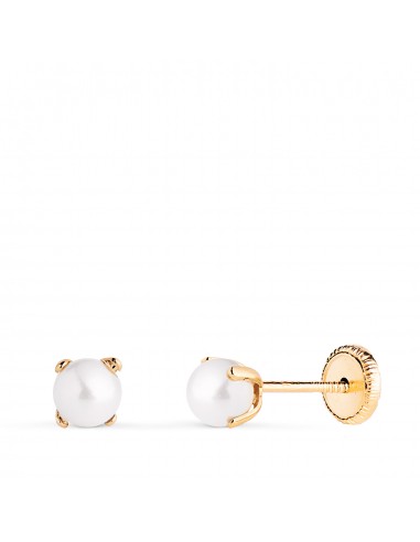 18K PENDIENTES ORO AMARILLO PERLA CON 4 GARRAS. MEDIDA: 4 MM. CIERRE TUERCA