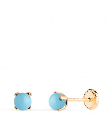 18K PENDIENTES ORO AMARILLO TURQUESA CON 4 GARRAS. MEDIDA: 4 MM. CIERRE TUERCA