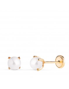 18K PENDIENTES ORO AMARILLO PERLA CON 4 GARRAS. MEDIDA: 5 MM. CIERRE TUERCA