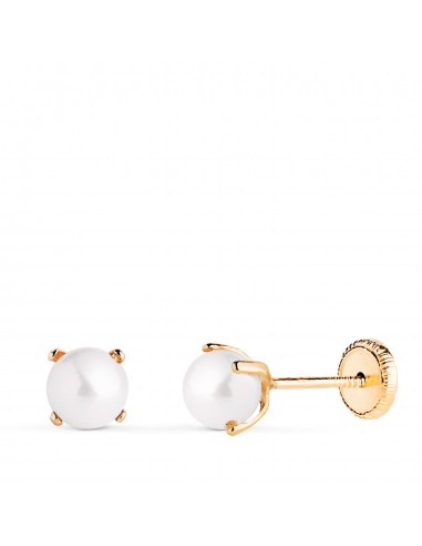 18K PENDIENTES ORO AMARILLO PERLA CON 4 GARRAS. MEDIDA: 5 MM. CIERRE TUERCA