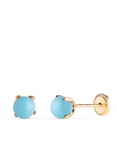 18K PENDIENTES ORO AMARILLO TURQUESA CON 4 GARRAS. MEDIDA: 5 MM. CIERRE TUERCA