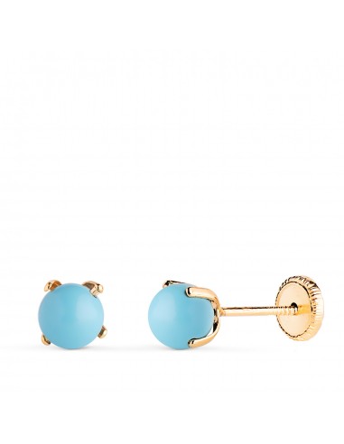 18K PENDIENTES ORO AMARILLO TURQUESA CON 4 GARRAS. MEDIDA: 5 MM. CIERRE TUERCA