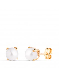 18K PENDIENTES ORO AMARILLO PERLA CON 4 GARRAS. MEDIDA: 6 MM. CIERRE PRESION