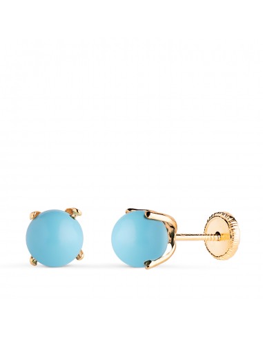 18K PENDIENTES ORO AMARILLO TURQUESA CON 4 GARRAS. MEDIDA: 6 MM. CIERRE TUERCA