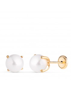 18K PENDIENTES ORO AMARILLO PERLA CON 4 GARRAS. MEDIDA: 7 MM. CIERRE TUERCA