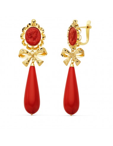 18K PENDIENTES CUBANAS ORO AMARILLO CAMAFEO LAZO CORALINA 62X18 MM CIERRE CATALAN