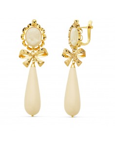 18K PENDIENTES CUBANAS ORO AMARILLO CAMAFEO LAZO MARFIL 62X18 CIERRE CATALAN