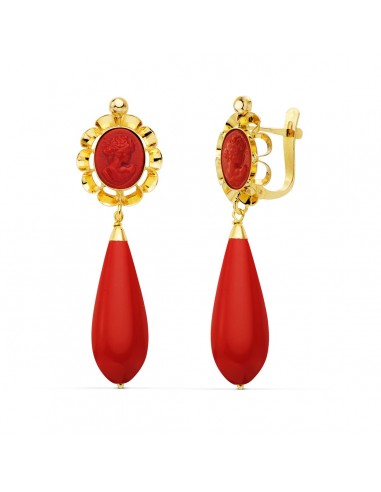 18K PENDIENTES CUBANAS ORO AMARILLO TURQUESA CORALINA 47X14 MM CIERRE CATALÁN