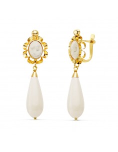 18K PENDIENTES CUBANAS ORO AMARILLI MARFIL 38 X 10 MM CIERRE CATALAN