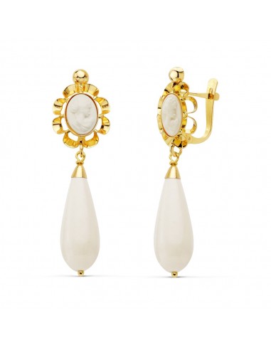 18K PENDIENTES CUBANAS ORO AMARILLI MARFIL 38 X 10 MM CIERRE CATALAN