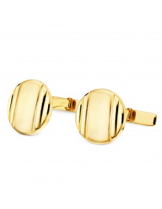 18K GEMELOS ORO AMARILLO REDONDOS MATE y BRILLO 15 MM. CIERRE RÍGIDO OSCILANTE