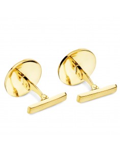 18K GEMELOS ORO AMARILLO REDONDOS MATE y BRILLO 15 MM. CIERRE RÍGIDO OSCILANTE 2