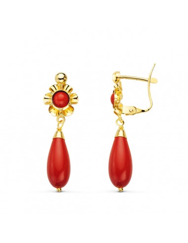 18K PENDIENTES ORO AMARILLO CUBANAS  CORAL  30X9 MM CIERRE CATALAN