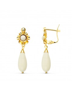 18K PENDIENTES ORO AMARILLO CUBANAS BLANCAS. 30X9 MM CIERRE CATALAN