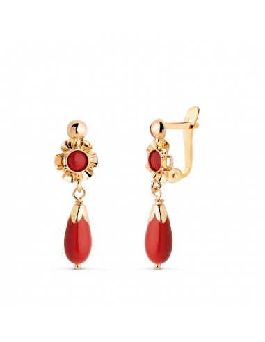18K PENDIENTES ORO AMARILLO CUBANAS  LAGRIMA CORALINA. MEDIDA: 22X7 MM. CIERRE CATALAN