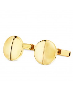 18K GEMELOS ORO AMARILLO REDONDOS MATE BRILLO 15 MM CIERRE RÍGIDO OSCILANTE