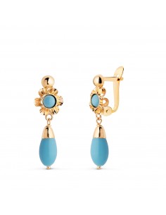 18K PENDIENTES ORO AMARILLO CUBANAS  LAGRIMA TURQUESA. MEDIDA: 22X7 MM. CIERRE CATALAN