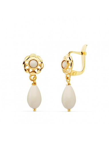 18K PENDIENTES ORO AMARILLO CUBANAS LAGRIMAS BLANCAS. MEDIDA: 17X6 MM CIERRE CATALAN