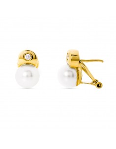 18K PENDIENTES ORO AMARILLO Y PERLA CULTIVADA 7 MM 12X7 MM CIERRE OMEGA