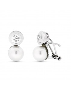 18K PENDIENTES ORO BLANCO PERLA CULTIVADA 7 MM 14X7 MM CIERRE OMEGA