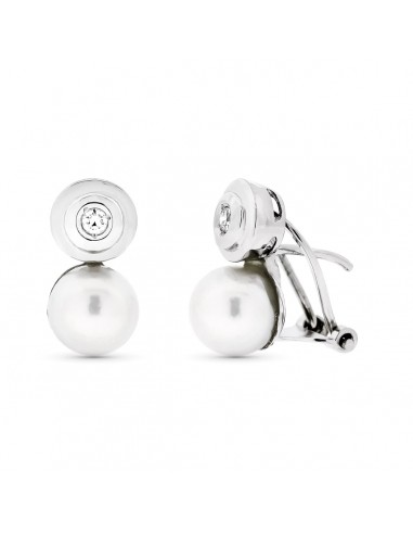 18K PENDIENTES ORO BLANCO PERLA CULTIVADA 7 MM 14X7 MM CIERRE OMEGA