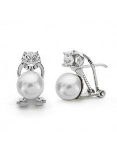 18K PENDIENTES ORO BLANCO PERLA CULTIVADA 7-4.5 MM CIERRE OMEGA
