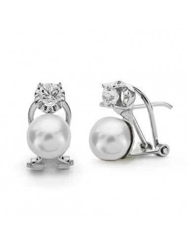 18K PENDIENTES ORO BLANCO PERLA CULTIVADA 7-4.5 MM CIERRE OMEGA