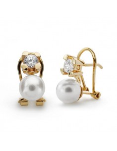 18K PENDIENTES GARRA PERLA CULTIVADA ORO AMARILLO 7-7.5 MM CIERRE OMEGA