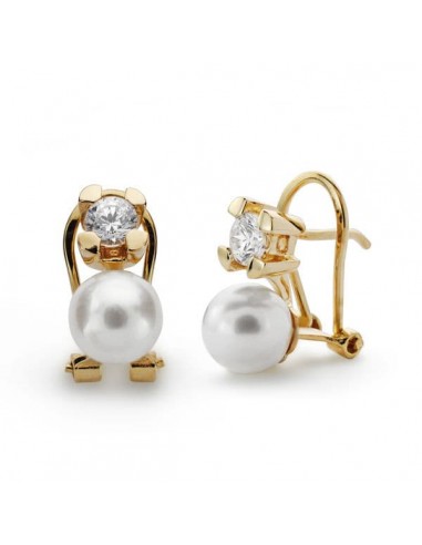 18K PENDIENTES GARRA PERLA CULTIVADA ORO AMARILLO 7-7.5 MM CIERRE OMEGA