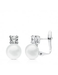 18K PENDIENTES ORO BLANCO PERLA Y CIRCONITA ORO BLANCO 11X6.5 MM CIERRE CATALAN