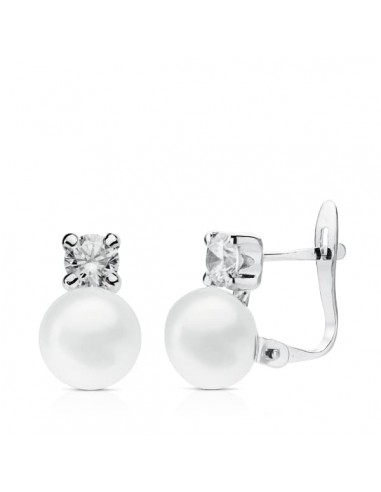 18K PENDIENTES ORO BLANCO PERLA Y CIRCONITA ORO BLANCO 11X6.5 MM CIERRE CATALAN