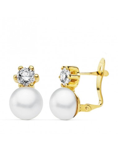 18K PENDIENTES PERLA ORO AMARILLO 7 MM Y GARRA CIRCONITA 4 MM CIERRE CATALAN
