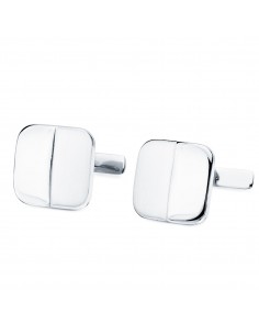 GEMELOS ORO BLANCO CUADRADOS MATE Y BRILLO 14 X 14 MM. CIERRE RÍGIDO OSCILANTE
