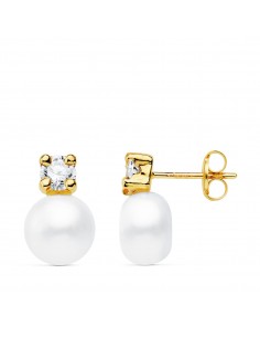 18K PENDIENTES ORO AMARILLO PERLA Y GARRAS 12X8 MM CIERRE PRESION