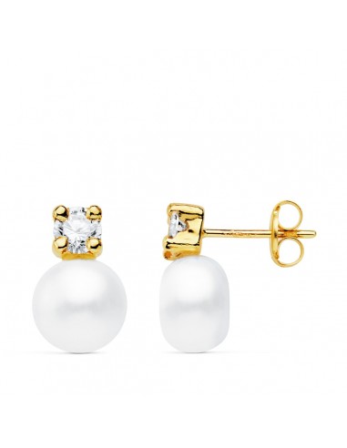 18K PENDIENTES ORO AMARILLO PERLA Y GARRAS 12X8 MM CIERRE PRESION