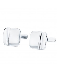 GEMELOS ORO BLANCO CUADRADOS MATE Y BRILLO 14 X 14 MM. CIERRE RÍGIDO OSCILANTE