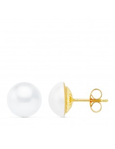 18K PENDIENTES ORO AMARILLO PERLA AUSTRALIANA 13-14 MM CIERRE PRESION