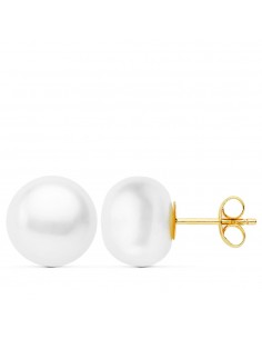18K PENDIENTES PERLA BOTON ORO AMARILLO 10-10.5 MM CIERRE PRESION