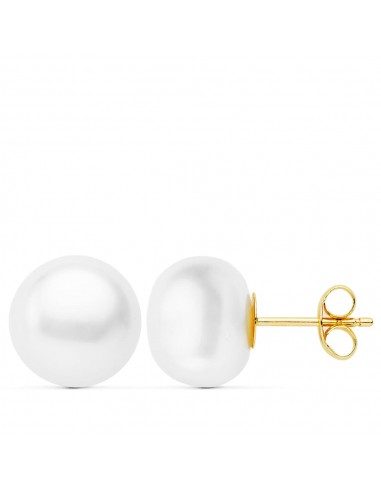 18K PENDIENTES PERLA BOTON ORO AMARILLO 10-10.5 MM CIERRE PRESION
