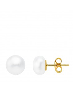 18K PENDIENTES PERLA BOTON ORO AMARILLO 7 MM CIERRE PRESION