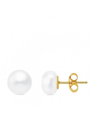18K PENDIENTES PERLA BOTON ORO AMARILLO 7 MM CIERRE PRESION