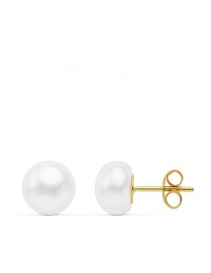 18K PENDIENTES ORO AMARILLO PERLA BOTON 8-8.5 MM CIERRE PRESION