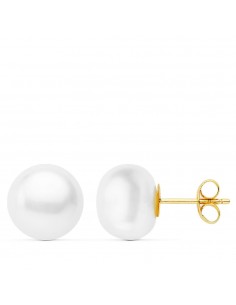 18K PENDIENTES PERLA BOTON ORO AMARILLO 9-9.5 MM CIERRE PRESION