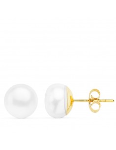 18K PENDIENTES ORO AMARILLO PERLA BARROCAS 9.5-10 MM CIERRE PRESION
