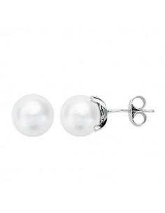 18K PENDIENTES PERLA CULTIVADA 7-7.5 MM ORO BLANCO CIERRE PRESION
