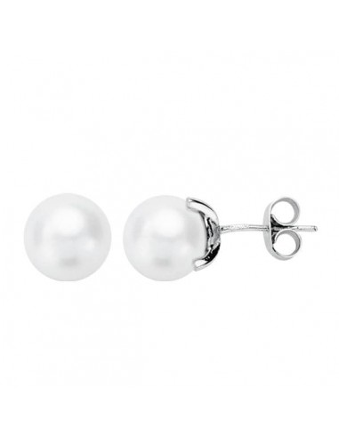 18K PENDIENTES PERLA CULTIVADA 7-7.5 MM ORO BLANCO CIERRE PRESION