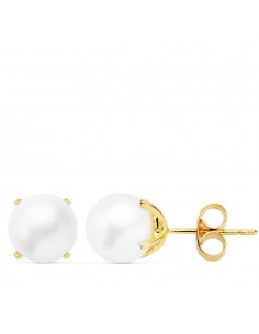 18K PENDIENTES ORO AMARILLO PERLA CULTIVADAS 7.5-8 MM CIERRE PRESION