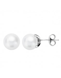18K PENDIENTES ORO BLANCO PERLA CULTIVADA 7.5-8 MM CIERRE PRESION