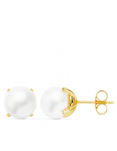 18K PENDIENTES ORO AMARILLO PERLA CULTIVADAS 8-8.5 MM CIERRE PRESION